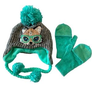 JUSTICE | Sparkly Sequined Animal Themed Knit Hat & Gloves | One Size